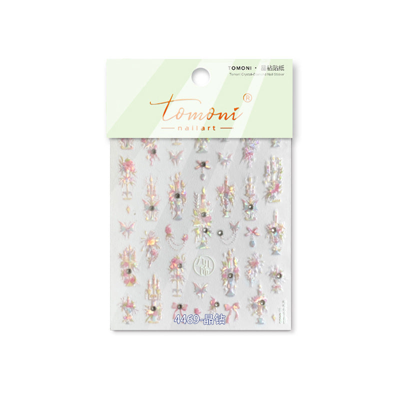 Pink Crystal Castle & Floral: "Fairy Tale Princess Castle" – 5D Embossed Nail Sticker