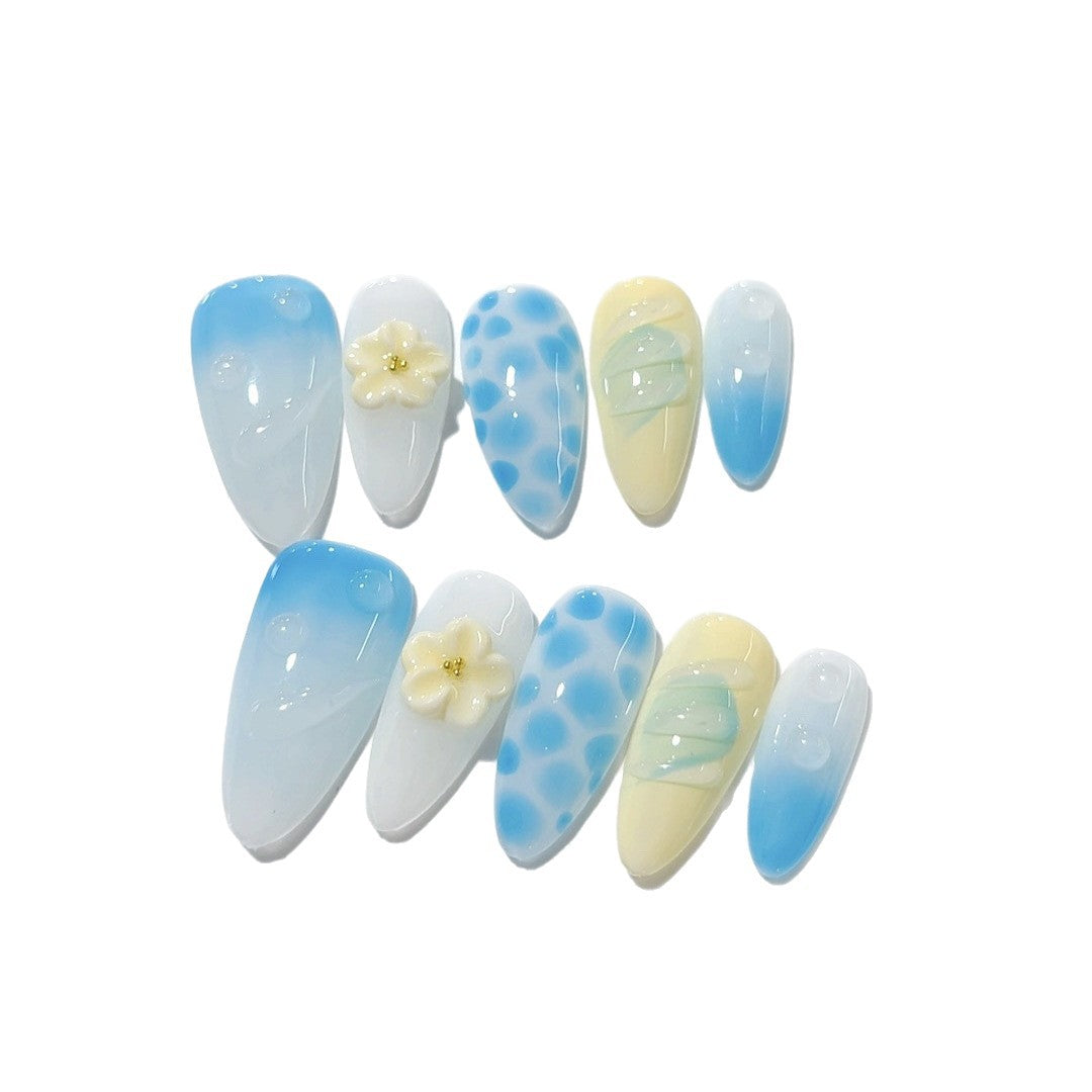365nails：海邊微風 — 長款杏仁形粉彩漸層手工製穿戴甲