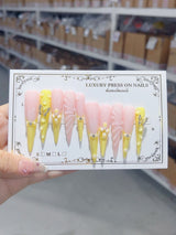 Blush Yellow Butterfly Crystal Press On Nail Set