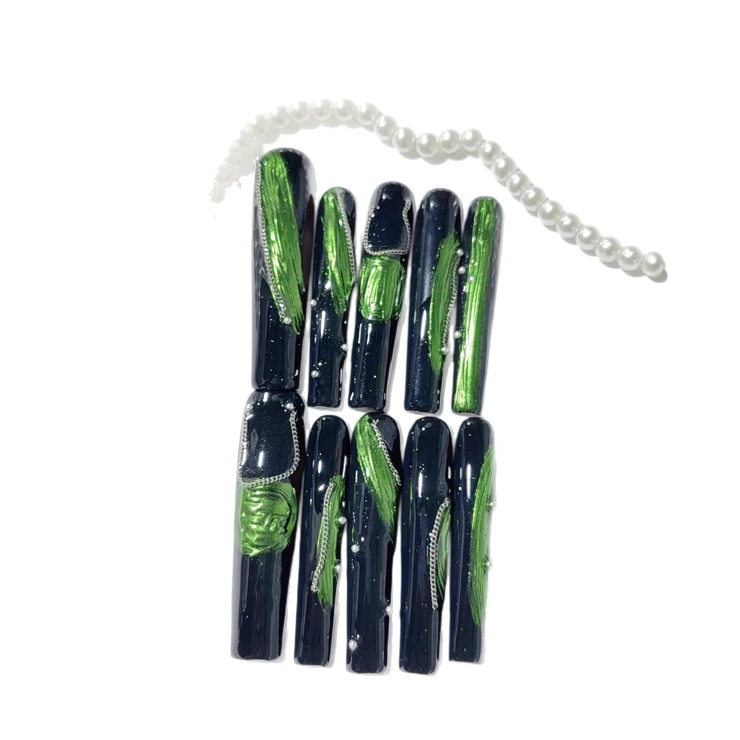 Emerald Envy: "Venom Vein" – Extra Long Square Press-On Nails