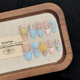 Blue Pearl Floral Beachy Summer Nails