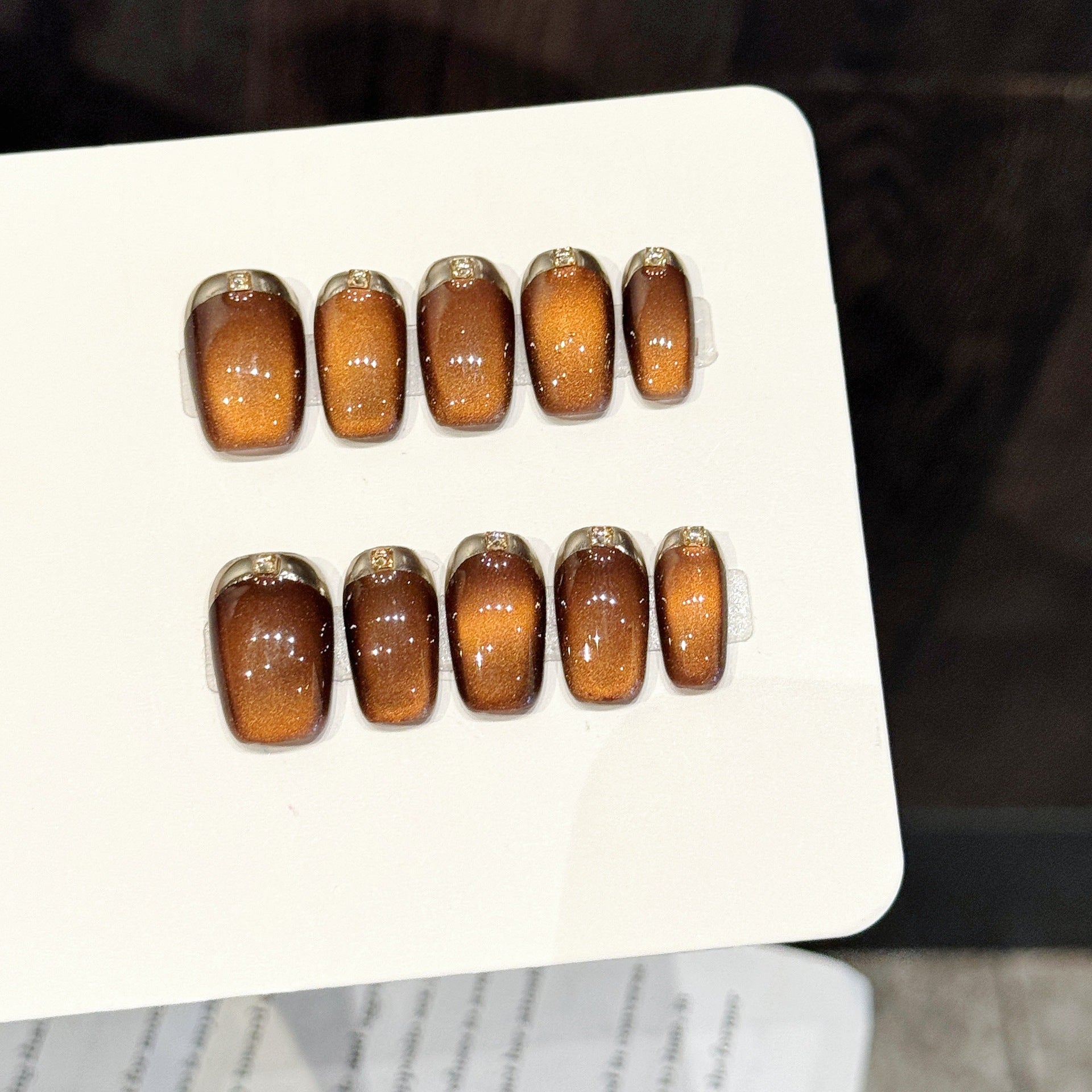 Caramel Brown Gradient Crystal Press On Nails
