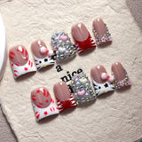 Red Kitty Crystal Cute Press On Nails