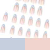 Unhas postiças 3D tridimensionais com ondulação de água, manicure francesa azul claro, unhas postiças curtas e simples, produto acabado, atacado｜365nails