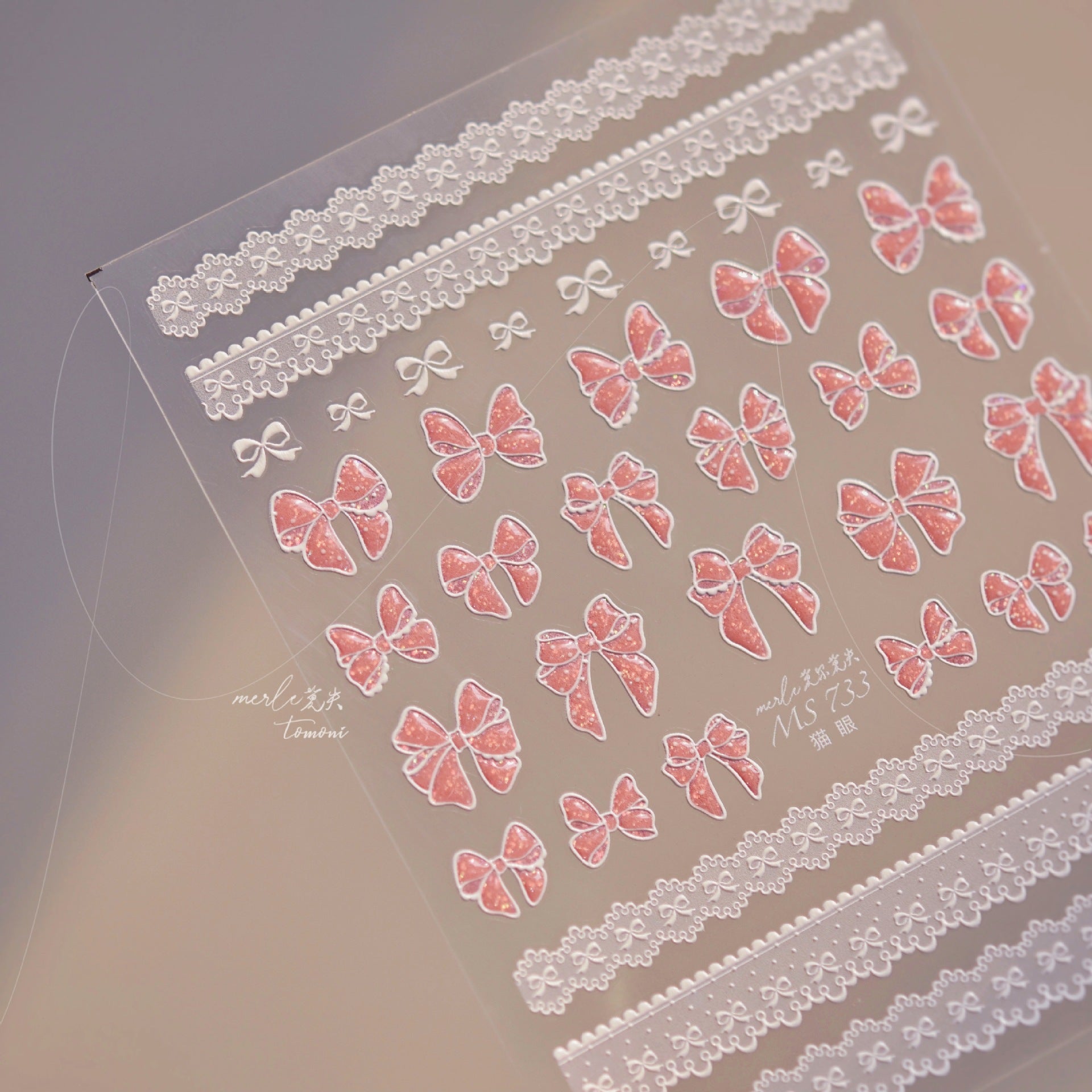 365nails: "Pink Glitter Bow & Lace" – nail art stickers