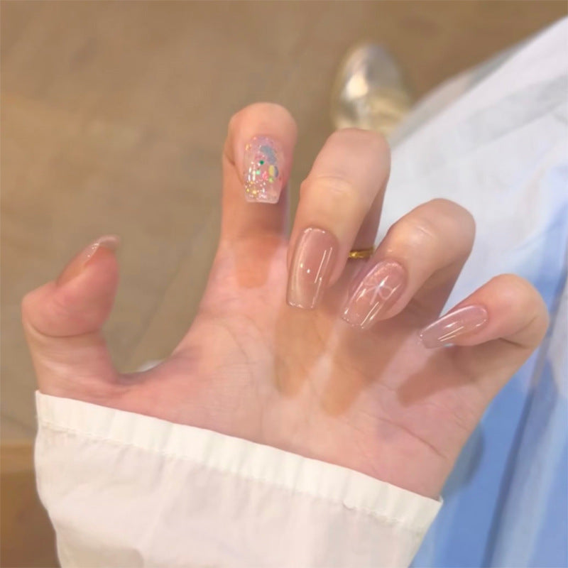 Soft Clear Glitter Square Press On Nails Style