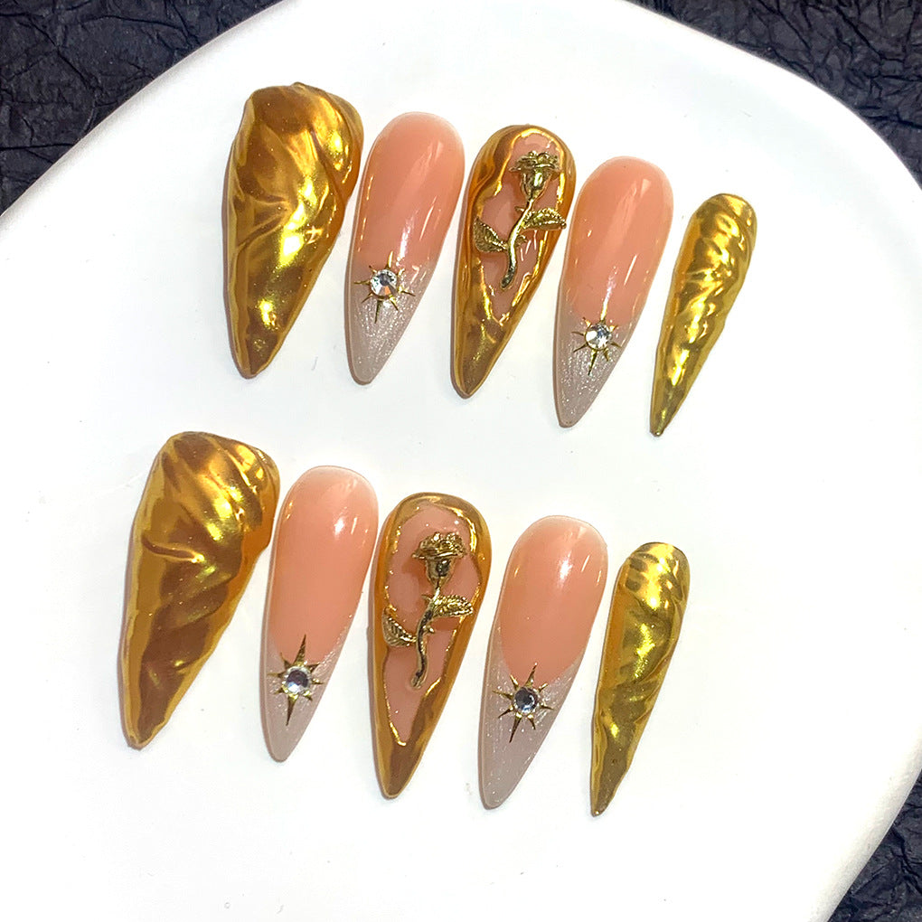 Gold Rose Sculpted Luxury Stiletto Press On Nails