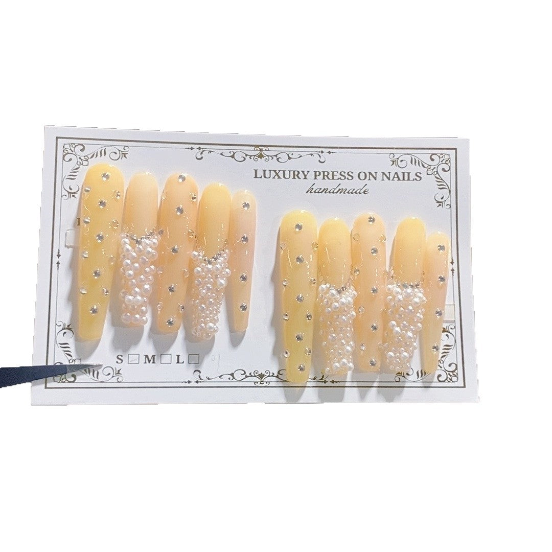 Amber Pearl Crystal Accent Statement Press On Nails