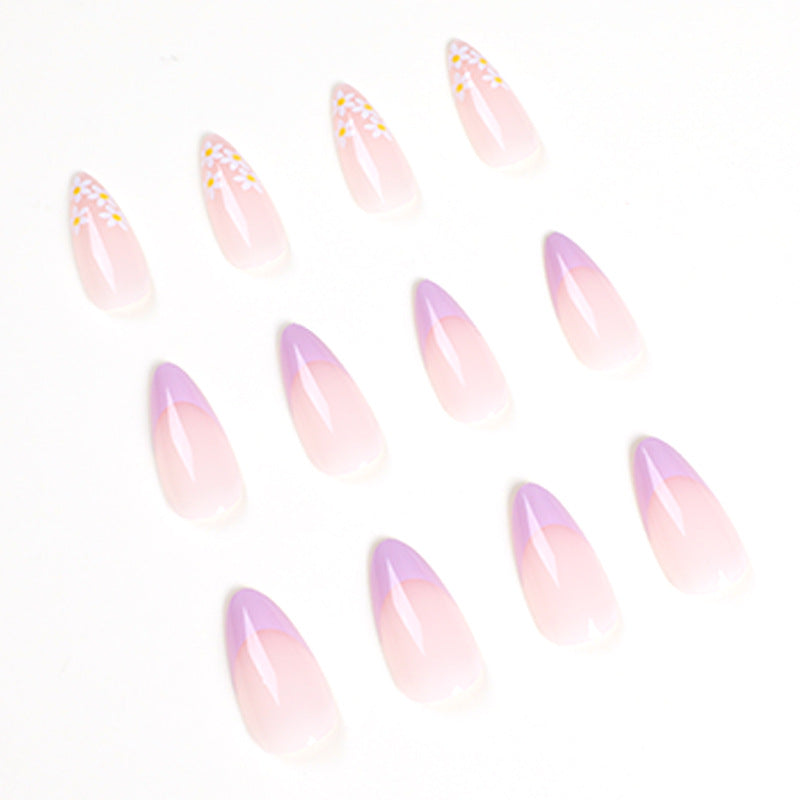 Fake Nail Patch French Nail Art Floral Nail Art Light Purple White Nail Patch press on nails｜365nails