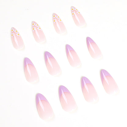 Fake Nail Patch French Nail Art Floral Nail Art Light Purple White Nail Patch press on nails｜365nails