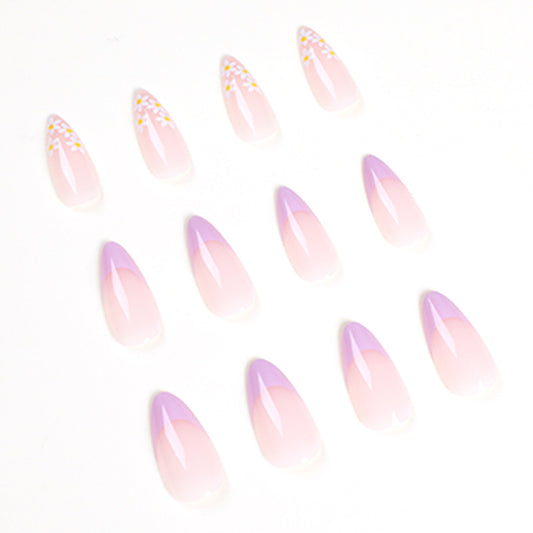 Fake Nail Patch French Nail Art Floral Nail Art Light Purple White Nail Patch press on nails｜365nails