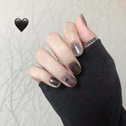 Courtes ongles autocollants argent élan neige paillettes dégradé court patch d'ongles ronds faux ongles en gros｜365nails