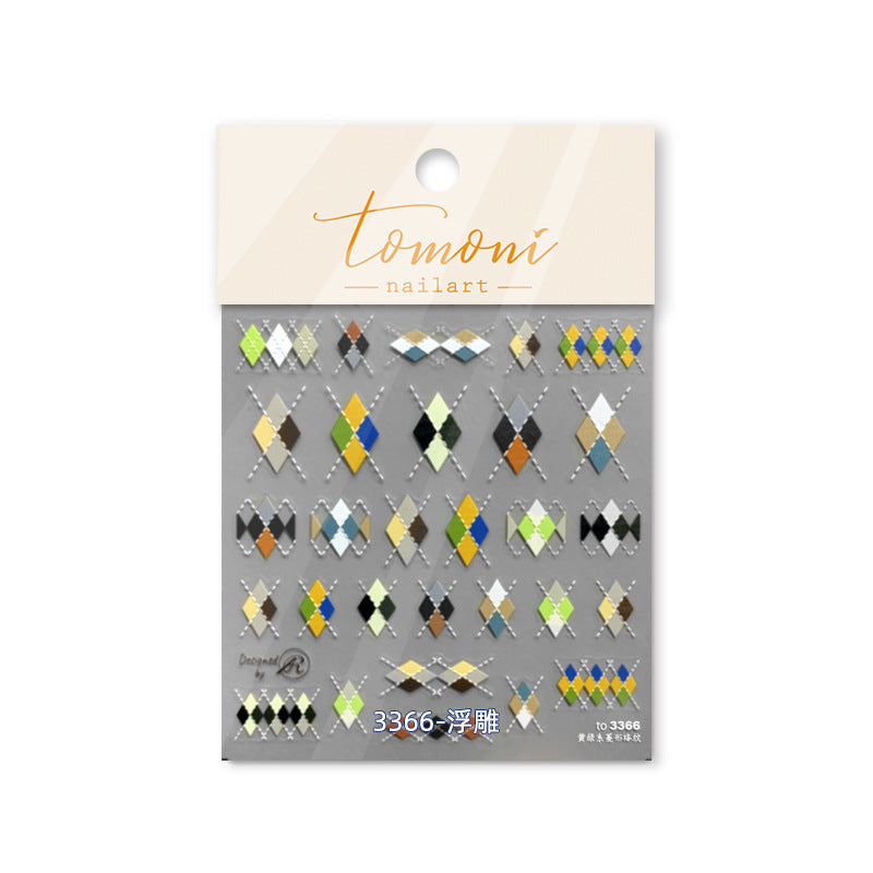 Argyle Plaid Embossed: "Vintage Preppy" – 5D Embossed Nail Sticker