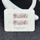 Pure handmade press-on nails purple colorful three-dimensional gradual change camellia short nail patch wearable fake nails｜365nails