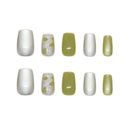 Nail Tips  prefabricated nail clear green fragments fine flash quicksand cat eye fashion white  nail patch 3｜365nails