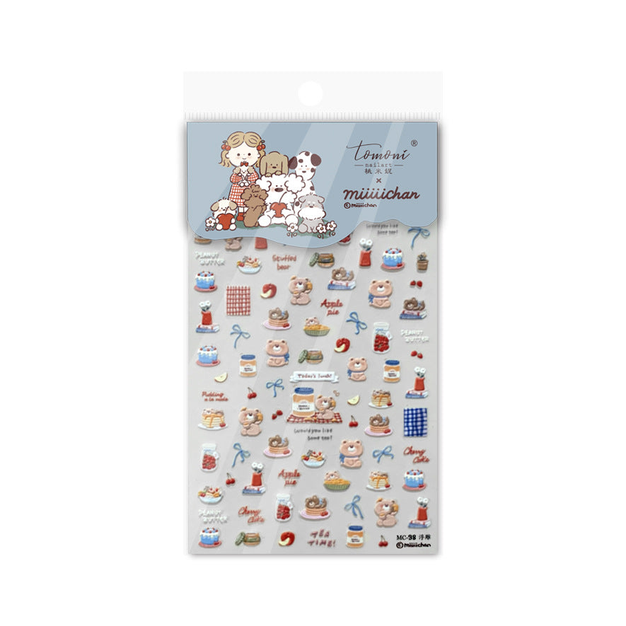 Miiiiichan Teddy Bear & Dessert: "Cozy Teddy Bear Café" – 5D Embossed Nail Sticker