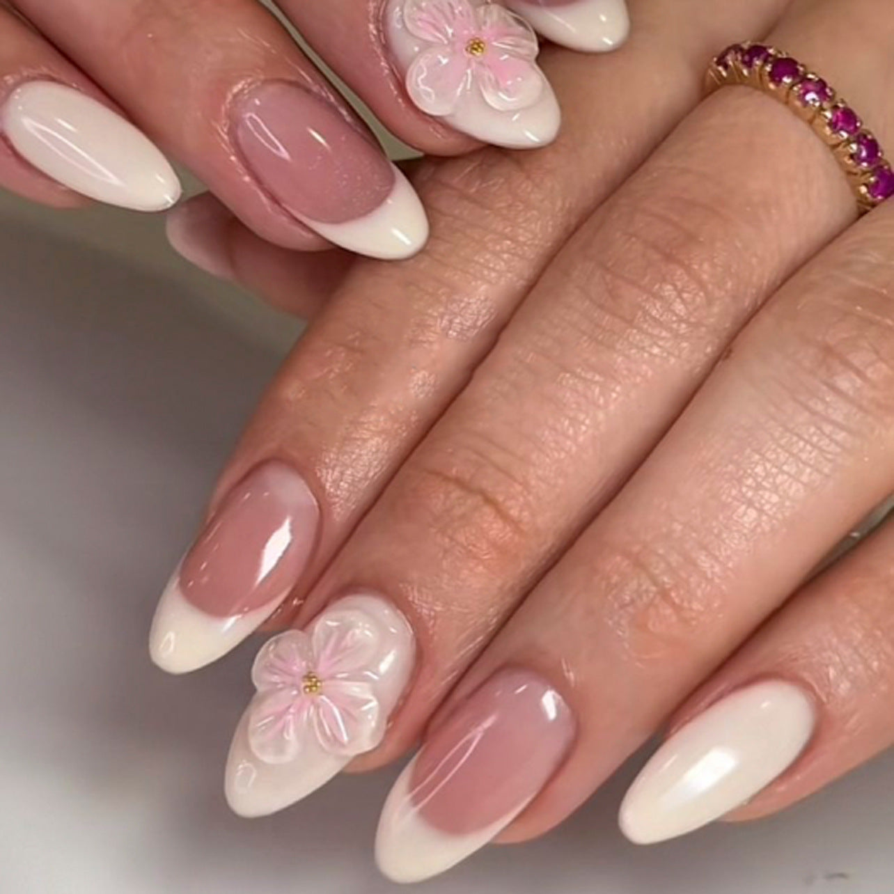 "Classic French & 3D Blossom" - Precision Crafted Press-On Nails