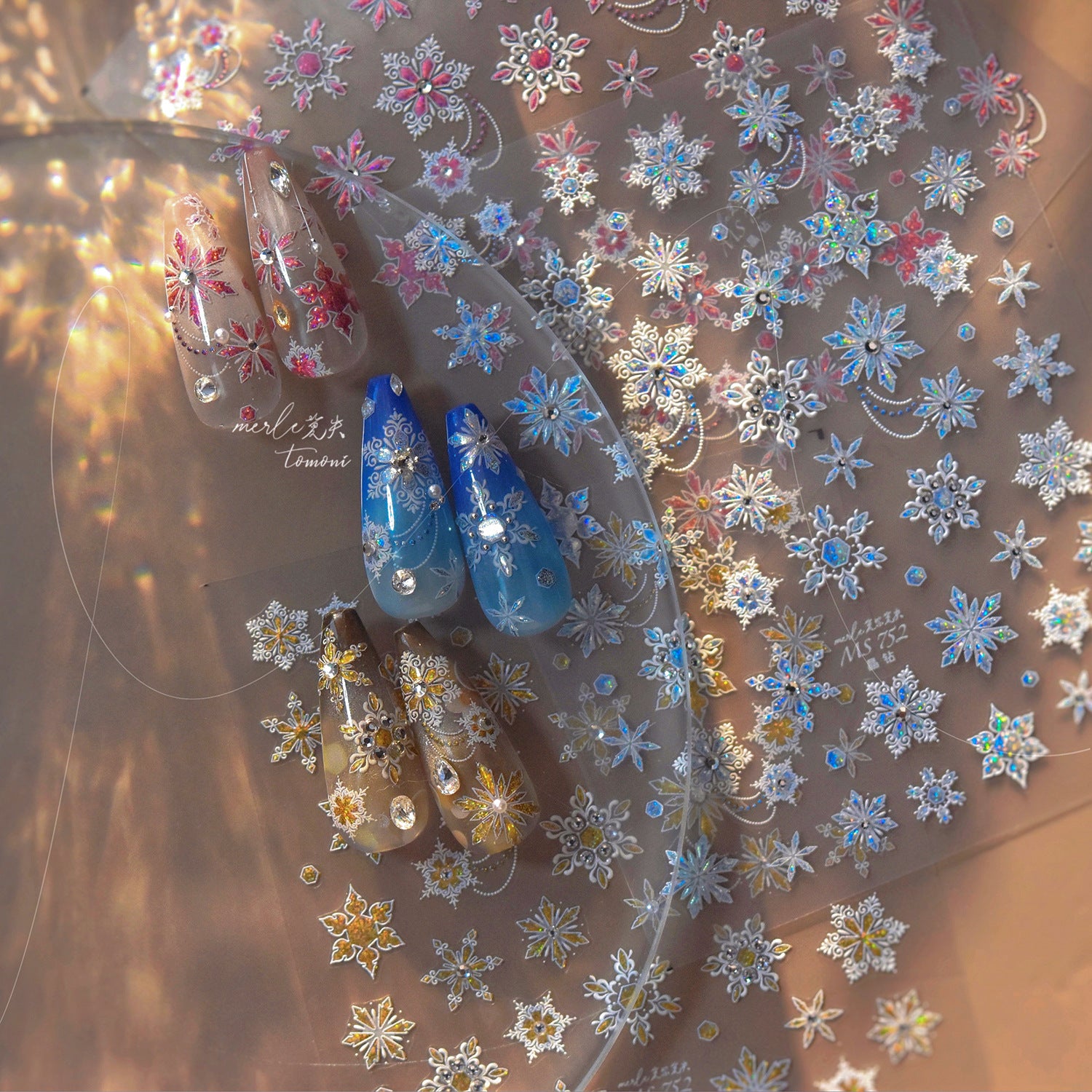 Glitter Snowflake & Crystal: "Pink Glitter Snowflake" – 5D Embossed Nail Sticker
