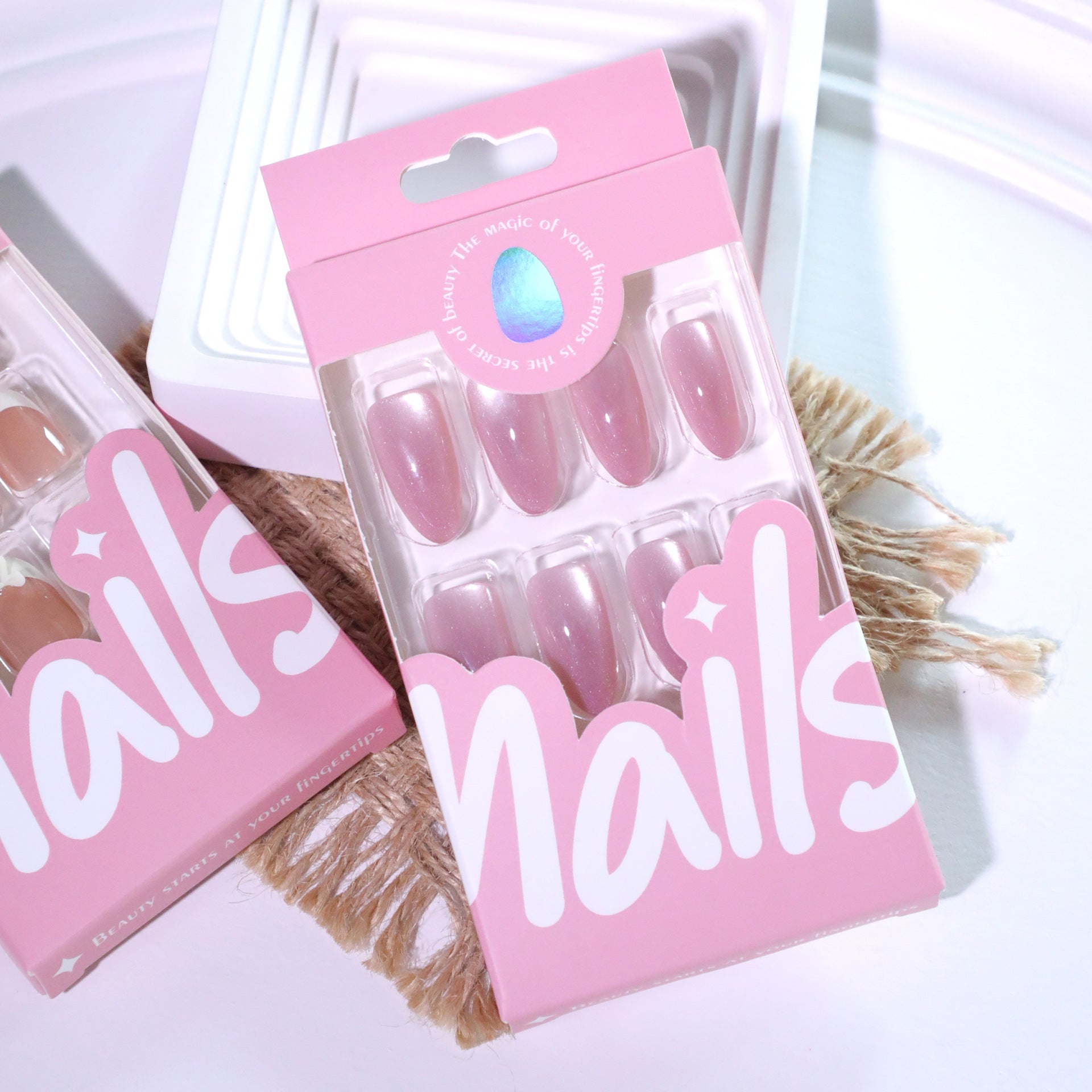 Explosive flash naked powder cat eye simple almond point drill flash diamond press-on nails