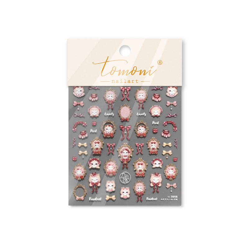 Lolita Doll & Antique Frame: "Pink Lolita Doll Portrait" – 5D Embossed Nail Sticker