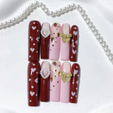 Berry Pink Heart Bow Cute Press On Nails