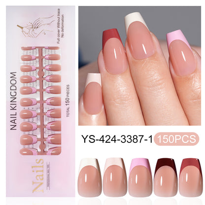 Nail Tips press on nails  explosion five-color French manicure glossy high-end square removable patch fake nail nail piece
