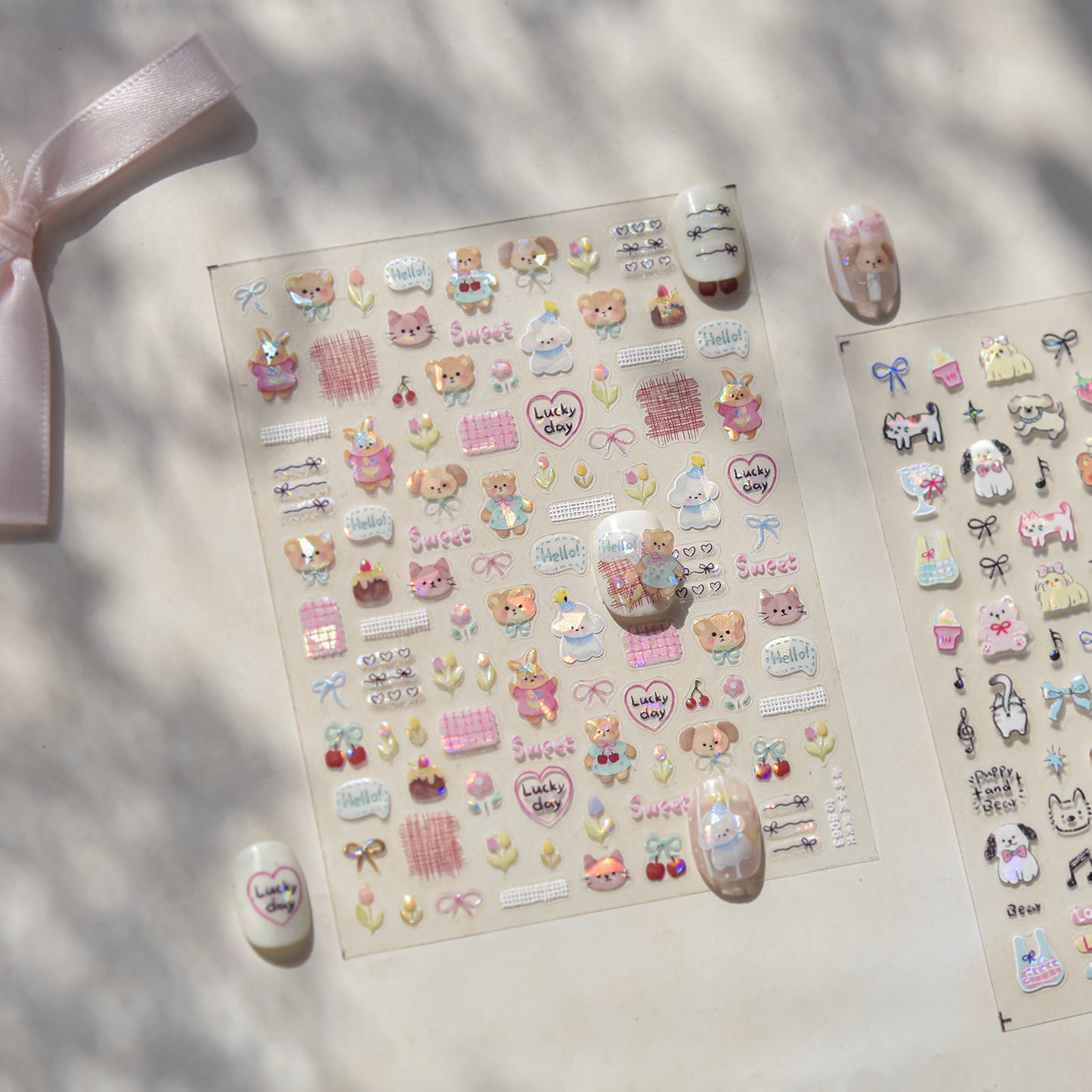 Cute Teddy & Puppy Nail Stickers – Kawaii Collection