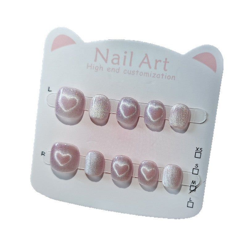365nails: "magic heart cat-eye" (4 colors) – short round handmade kids press-on nails