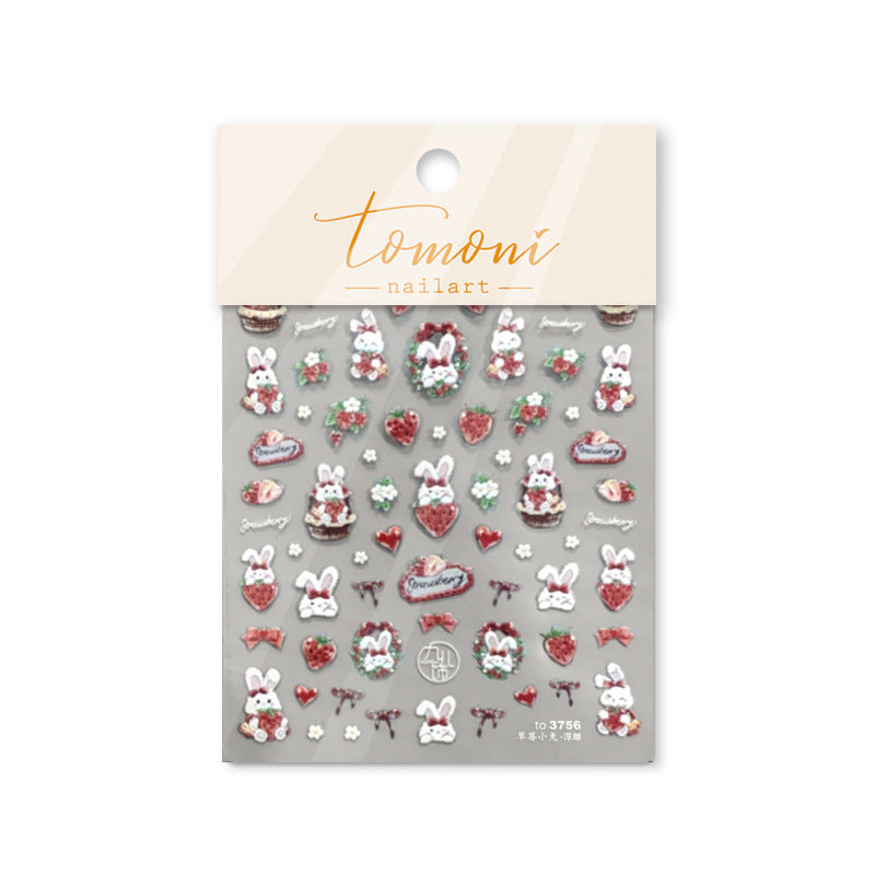 365nails: "set gaufré fraise et lapin" – Autocollants pour ongles