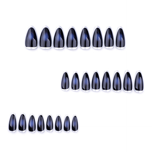 French silver circle  dark blue smudged manicure  short almond   ｜365nails