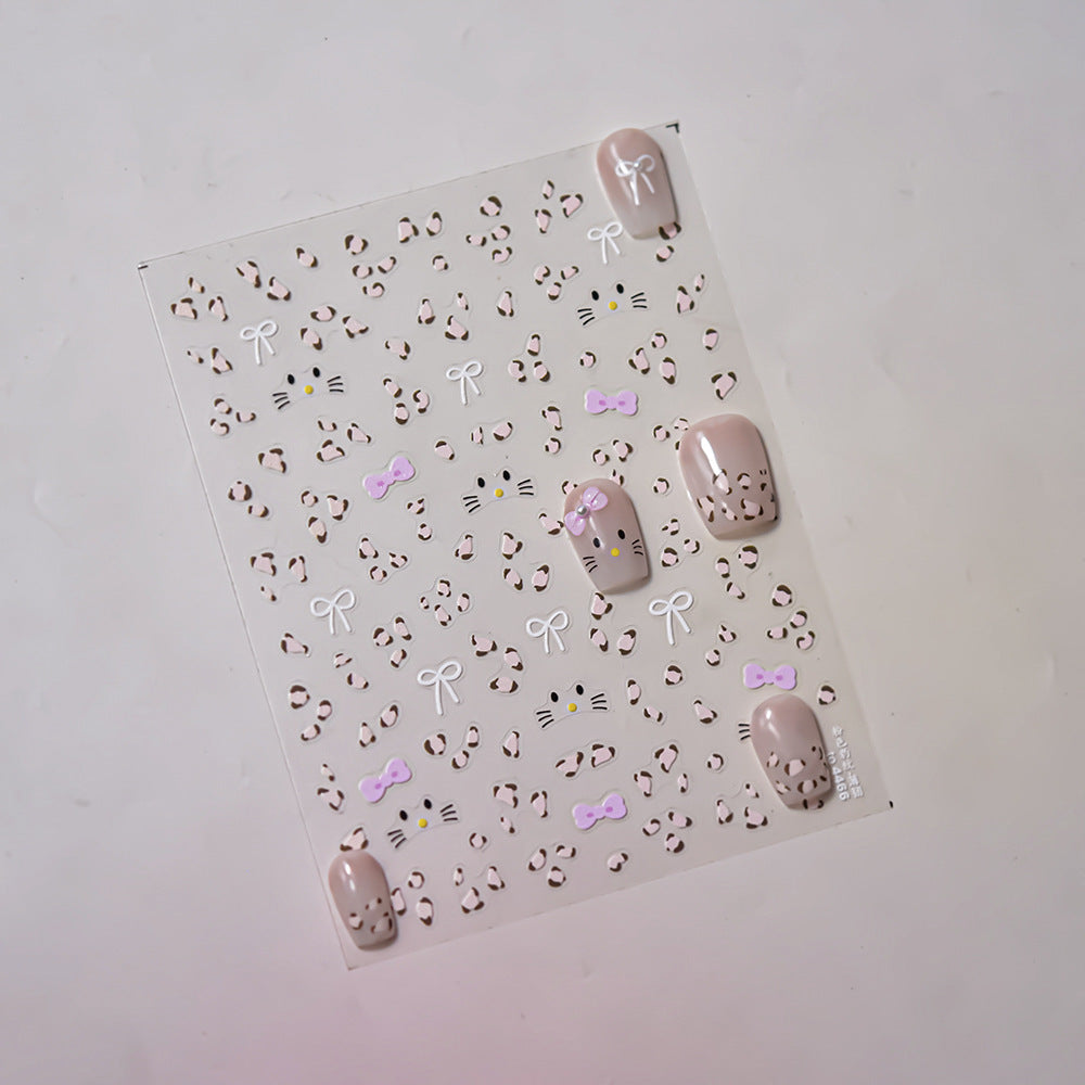 Leopard Print & Bow Nail Stickers – Cute Animal Print Collection