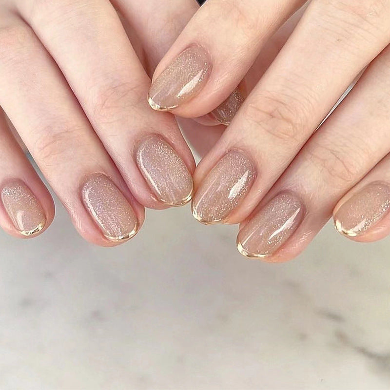 短款亮粉法式金邊 穿戴甲 批發 成品 甲片｜365nails