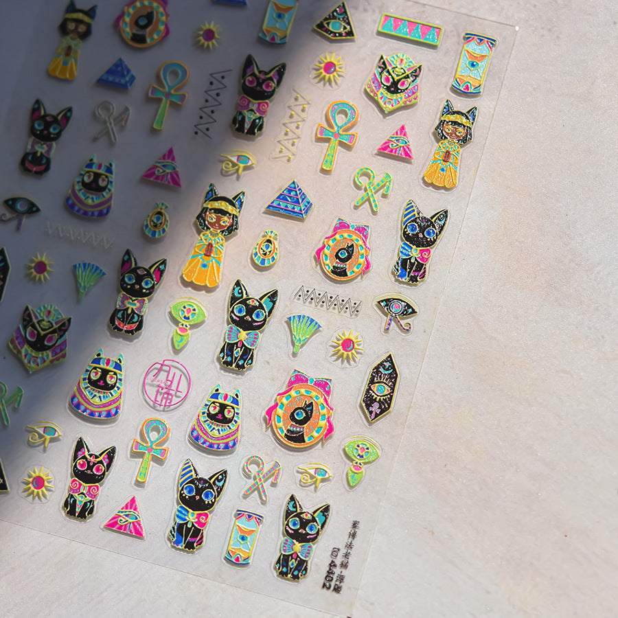 Egyptian Bastet Cat: "Ancient Egyptian Cat Goddess" – 5D Embossed Nail Sticker