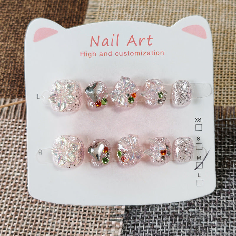 365nails:「閃耀仙女水晶」短款方圓形手工製兒童穿戴甲