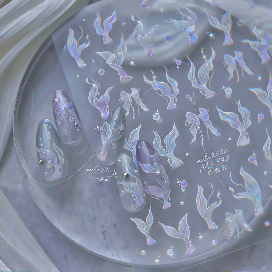 Holographic Mermaid Tail Nail Stickers – 5D Embossed Ocean Dream Set