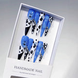 Blue Cow Print Cute Bear Statement Press On Nails