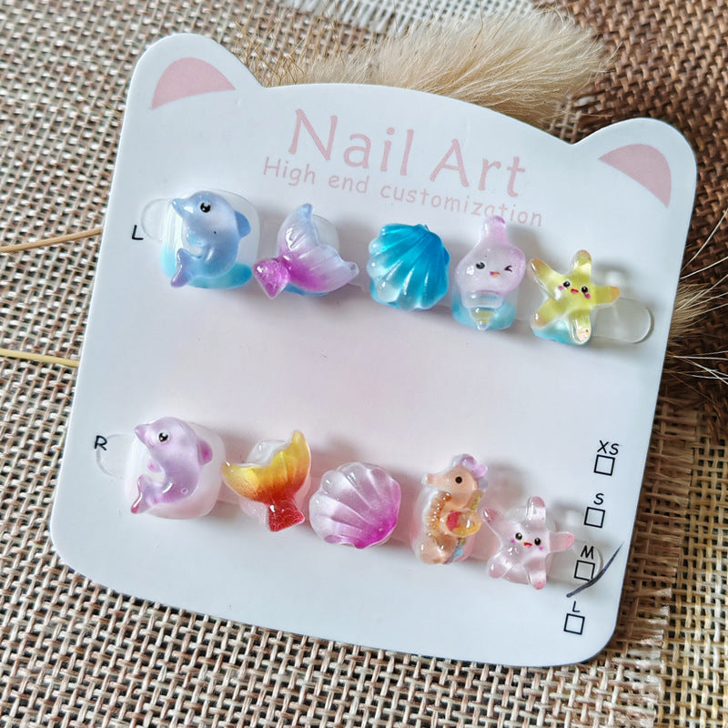 365nails：「海洋奇想」— 手工製可愛短款橢圓形穿戴甲（海洋生物圖案）