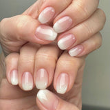 Manicure curta minimalista, mudança gradual simples, rosa nua, branca, curta, quadrada europeia ｜365nails