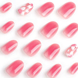 Press-on nails pads, blush, pink glitter, fake nails, white flowers, short styles, press on nails pads ins wind, wearing armor｜365nails