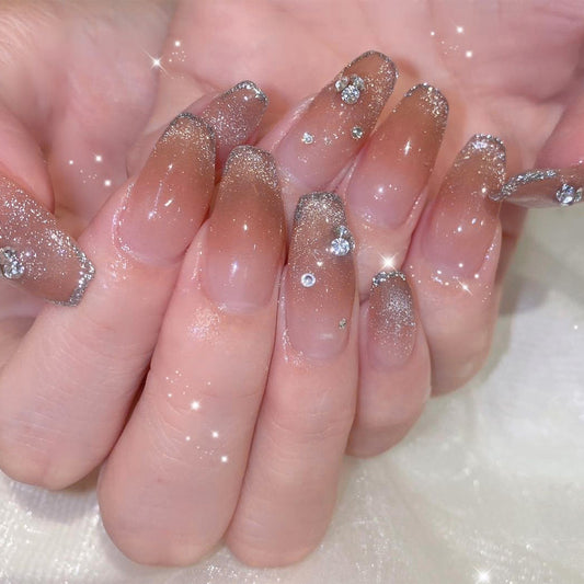 French flash diamond manicure gradual change whitening press on nails nail patch simple detachable repeated nail patch wholesale｜365nails