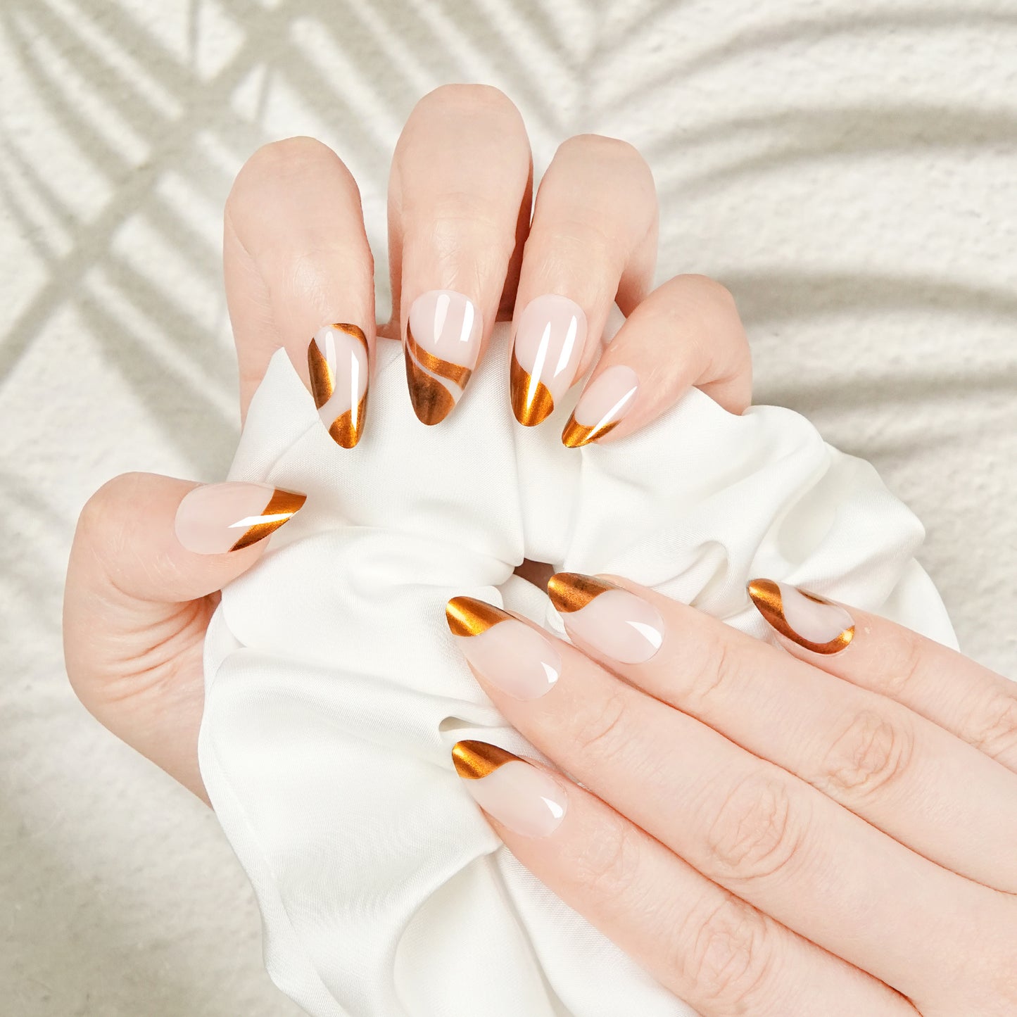 Metallic Copper French Short Almond Nail Set