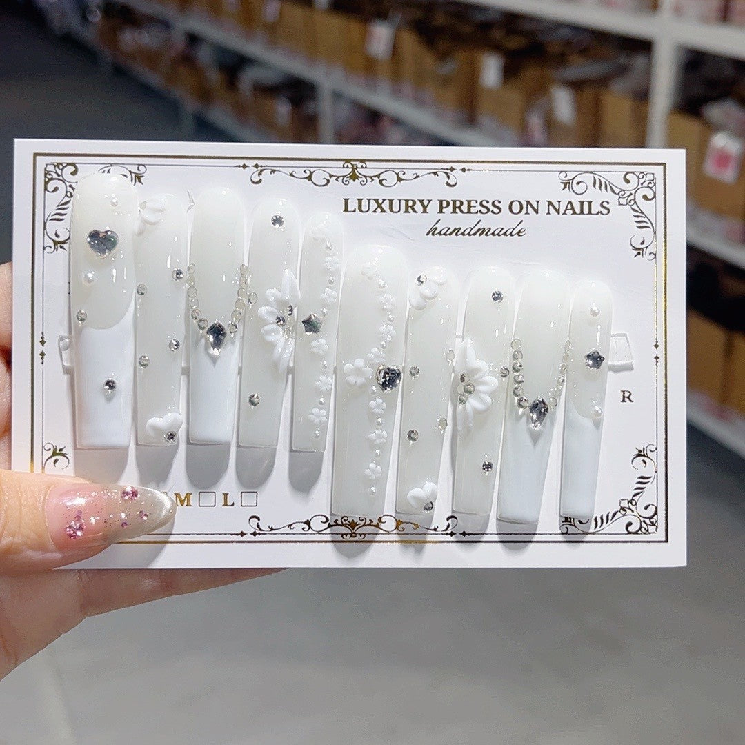 Milky White Crystal Minimal Press On Nail Set