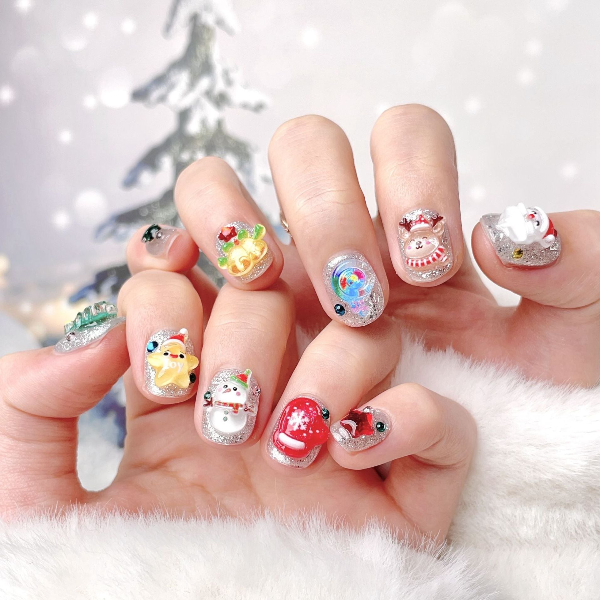 New christmas handmade press-on nails holiday new year