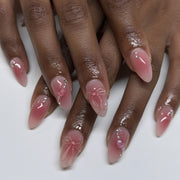 Pink Gradient Bow Charm Almond Nails