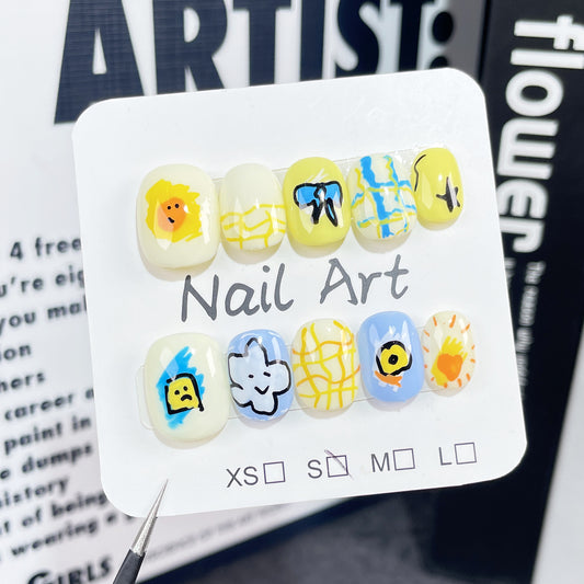 Cartoon Cute Handmade Press-on Nails Childlike Hand Painted Wearing Fake Nail Patch Wholesale｜365nails