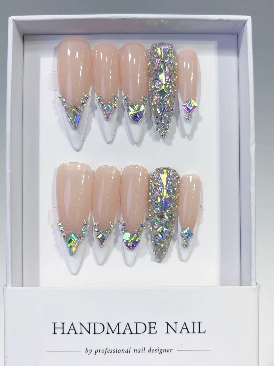 Unhas Postiças Nude Cristal Francesinha Glamurosa Destaque