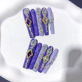 Purple Crystal Embellished Extra Long Press On Nails