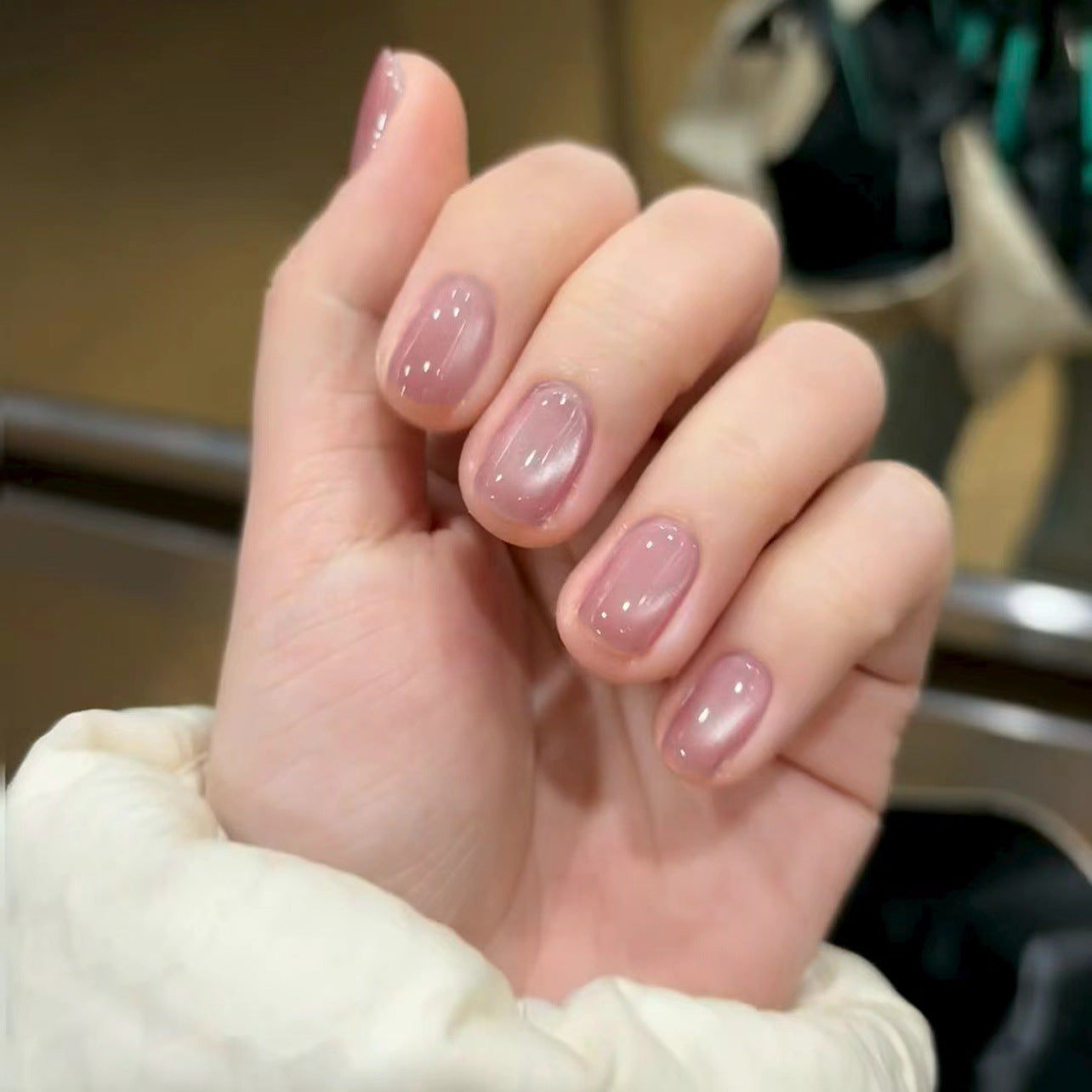 Soft Nude Glossy Oval Nails for Everyday Elegance