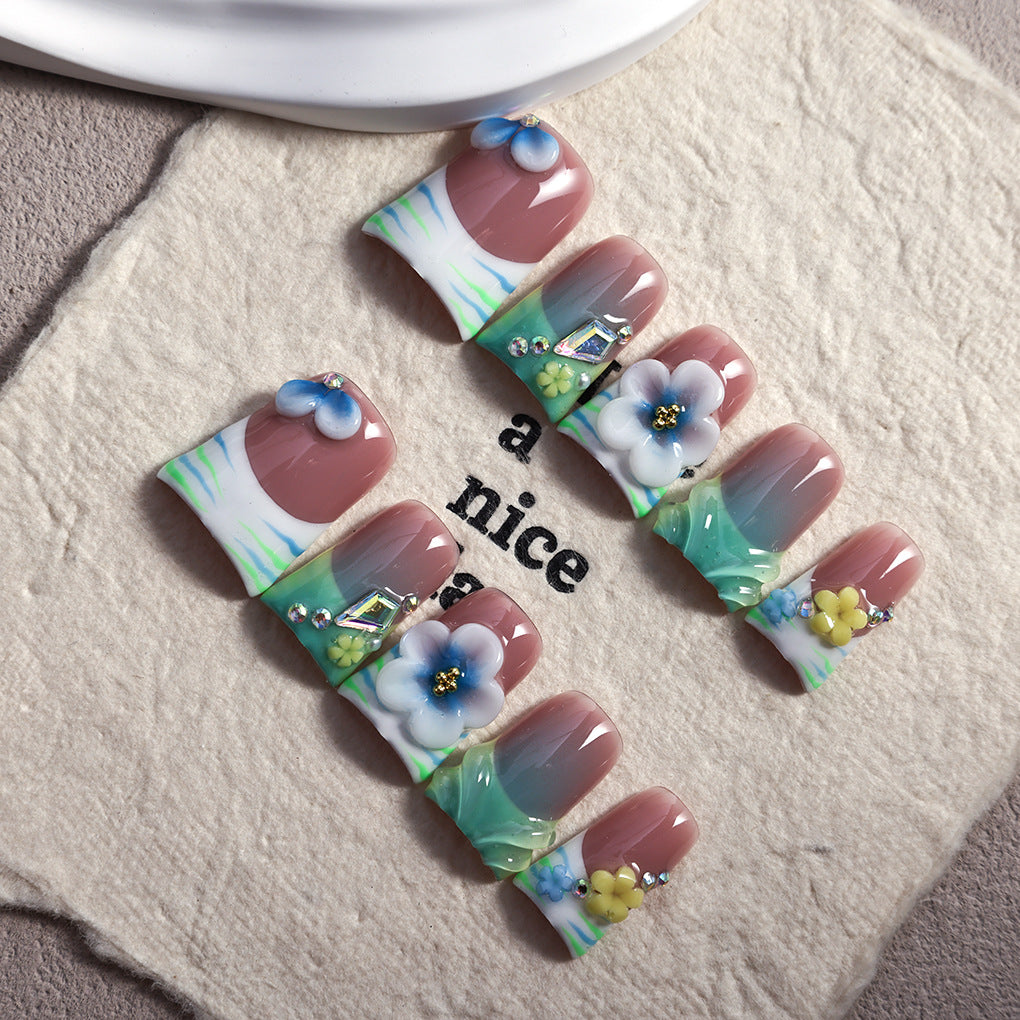 Pastel Floral Gradient Sculpted Press On Nails