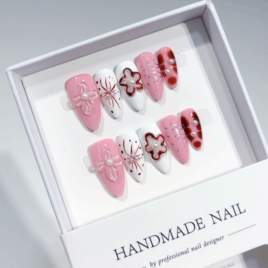Sakura Whisper : "Cerise blush" – Ongles press-on longs en amande